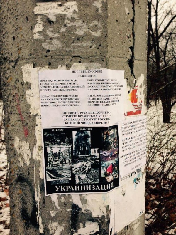 В парке Победы расклеивают листовки против Украины (ФОТО)