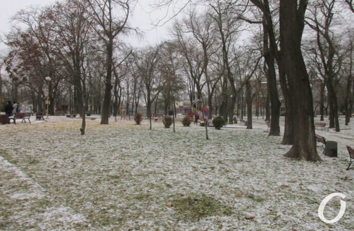 первый снег в Одессе, сквер