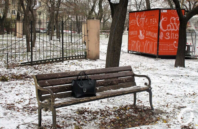 сквер Мечникова, сумка на лавке