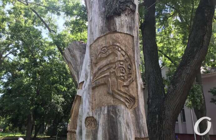 На одесском пляже обрубок ствола дерева с помощью резьбы превратили в сказочный арт-объект.