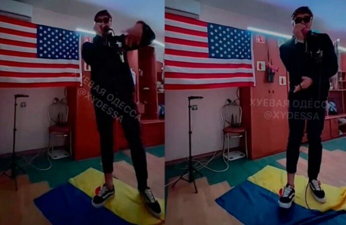 Одессит зачитал матерный рэп, пританцовывая на флаге Украины
