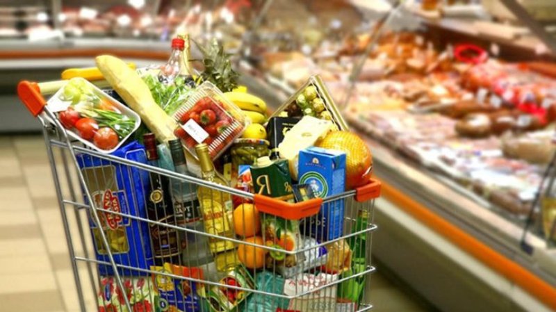 Супермаркет, тележка, продукты