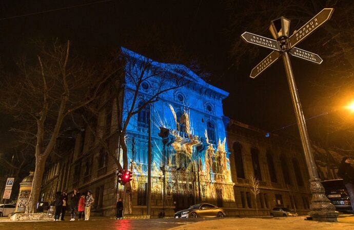 Световое шоу на Пушкинской в Одессе