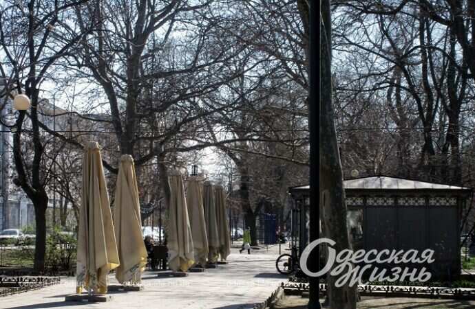 кафе выставило зонтики