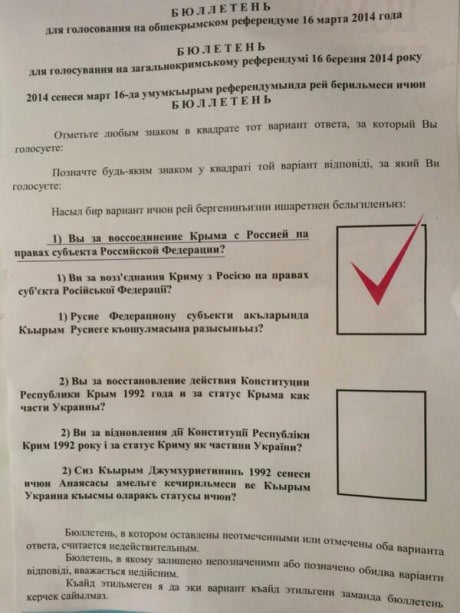 Референдум в Крыму, бюллетень
