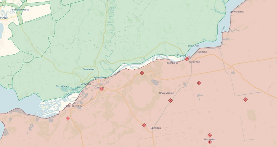 Карта линии фронта по Днепру