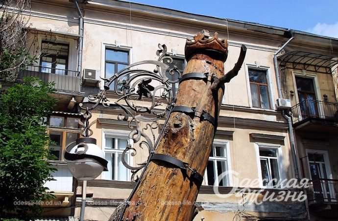 В Одессе сделали фонарь из старого дерева