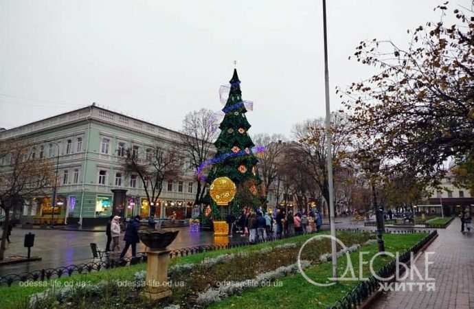 Вид на главную елку Одессы со стороны Горсада