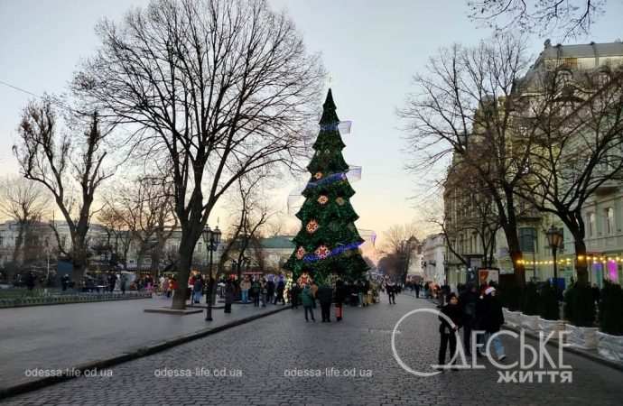 Центр Одессы 1 января, главная елка