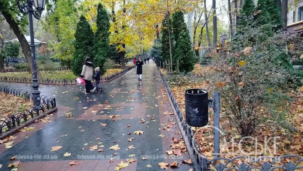 Люди прогулюються алеями під парасолькою або просто насолоджуються погодою