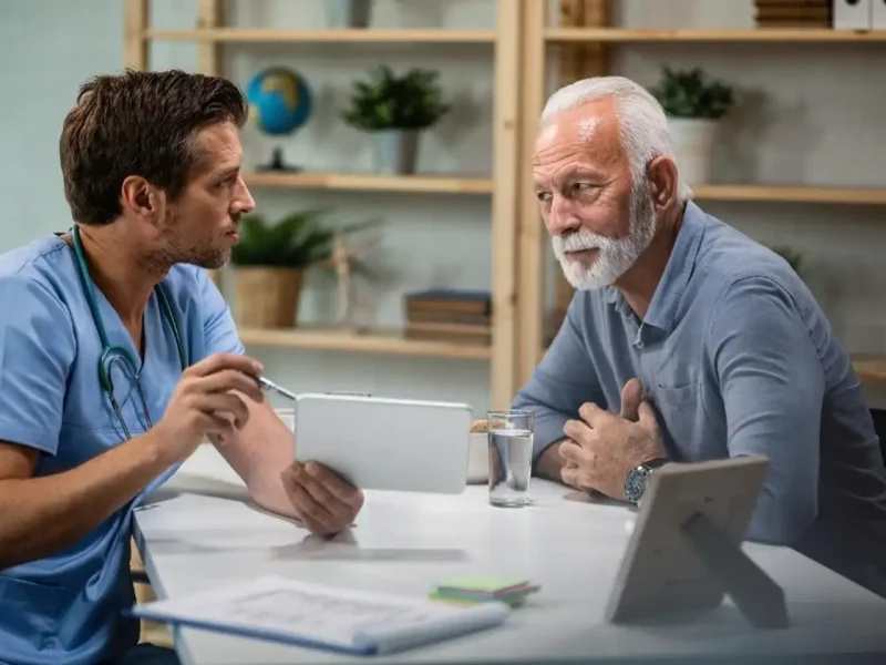 Лікар розмовляє з літнім пацієнтом