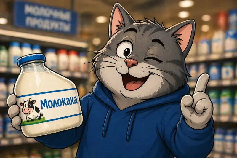 Кот с бутылкой "Молокаки"