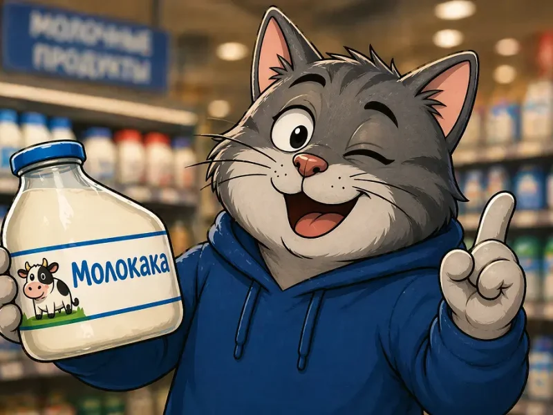 Кот с бутылкой "Молокаки"