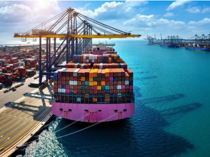 Судно з контейнерами у морському порту