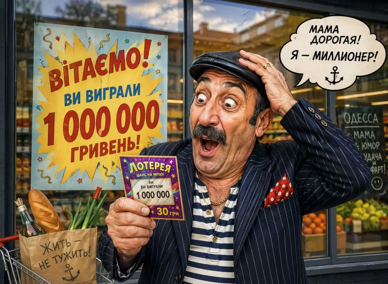 Одессит выиграл миллион - шуточная иллюстрация от ИИ