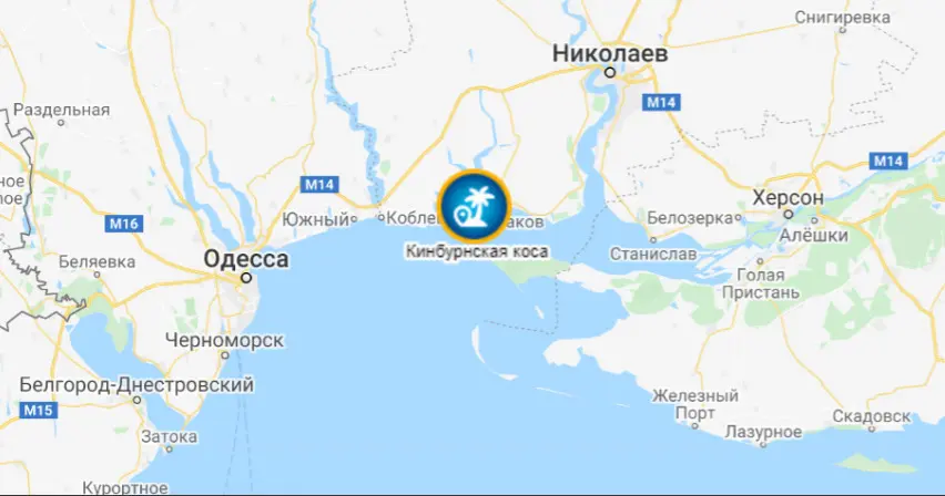 Кинбурнская коса на карте