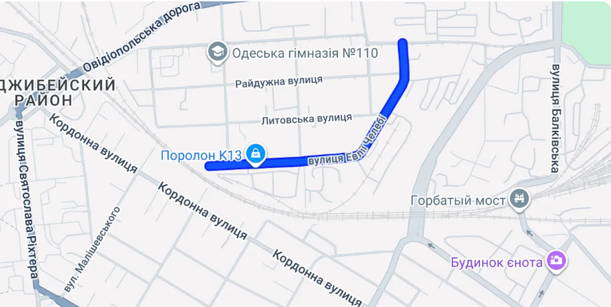 Вулиця Евлії Челебі на мапі Одеси