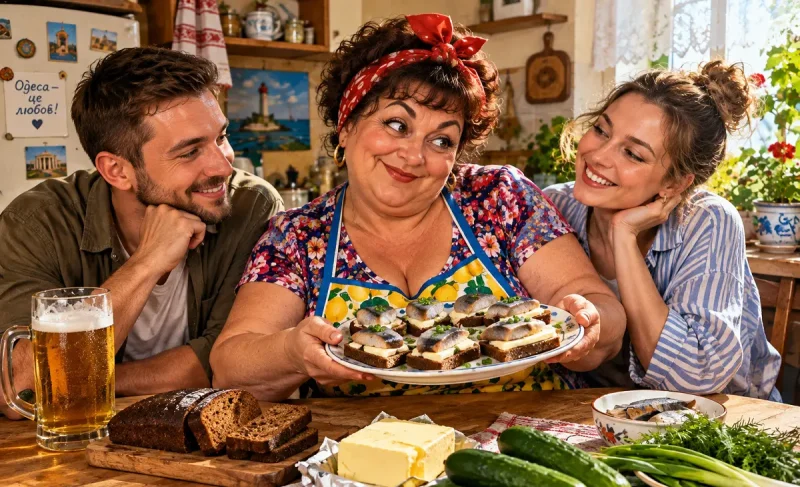 Одесская семья, бутерброды и пиво