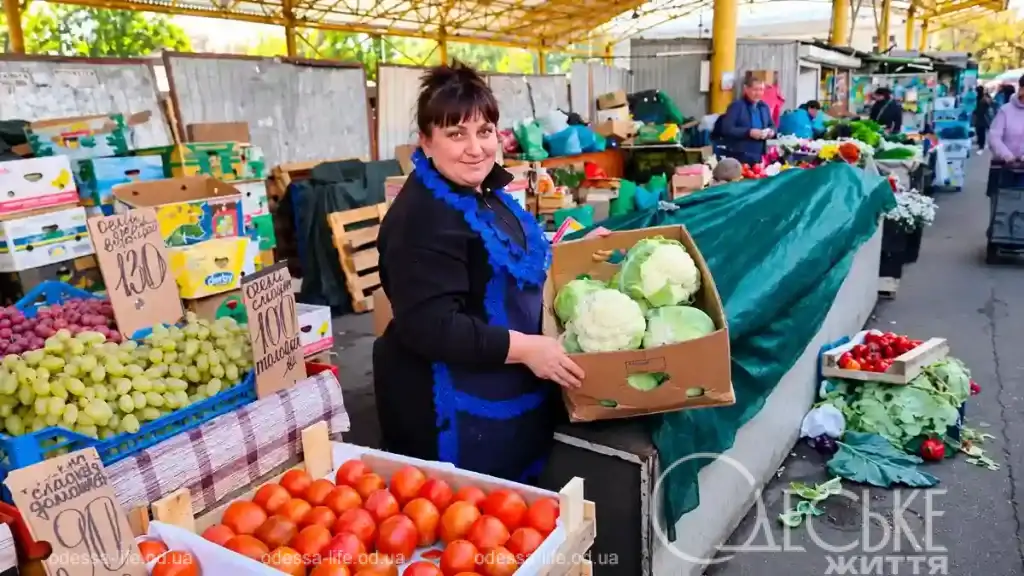 Жінка-продавчиня на овочевому ринку
